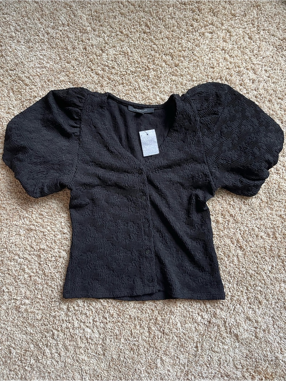 Marc New York Andrew Black Button Down Short Puffy Sleeves Textured Small